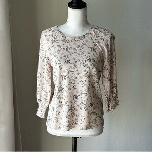 CeCe Pink/Blush Floral Smocked Ruffle Cuff 3/4 SleeveTop Size XSmall